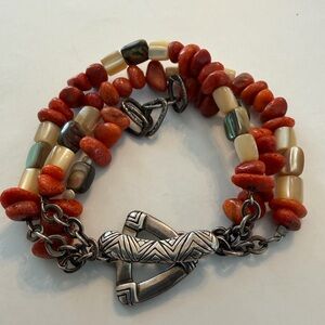 Rare Silpada Multi-Strand Bracelet - Silver, Coral, Abalone and Mother of Pearl